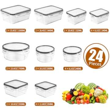 PRAKI 48 Pack Food Storage Containers with Airtight Lids (24 Containers & 24 Lids), Kitchen storage ...
