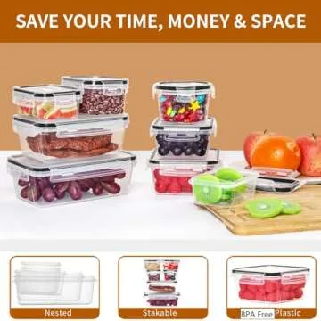 PRAKI 48 Pack Food Storage Containers with Airtight Lids (24 Containers & 24 Lids), Kitchen storage containers for Pantry Organizers and Storage, Meal Prep Container with Labels & Marker