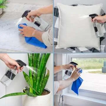 Cornucopia 16oz Clear Glass Spray Bottles w/Chalk Labels (2 Pack); Boston Round Bottles with 3-Setting Adjustable Heavy Duty Sprayers