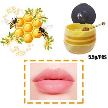 2PCS Bee Lip Balm Honey Pot, Honey & Strawberry Propolis Moisturizing, Hydrating & Prevention Dry and Cracked Lip Scrubs Exfoliator