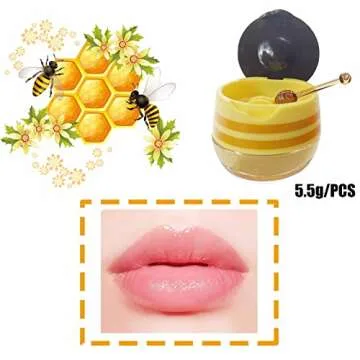 2PCS Bee Lip Balm Honey Pot, Honey & Strawberry Propolis Moisturizing, Hydrating & Prevention Dry and Cracked Lip Scrubs Exfoliator
