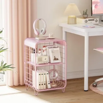 APEXCHASER Cute Pink Nightstand - 3 Tier Storage Solution