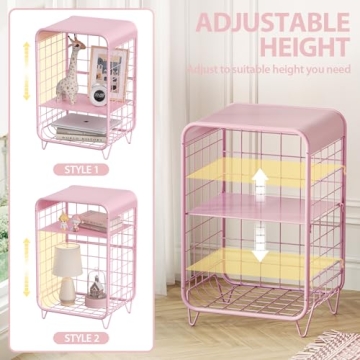 APEXCHASER Cute Pink Nightstand - 3 Tier Storage Solution