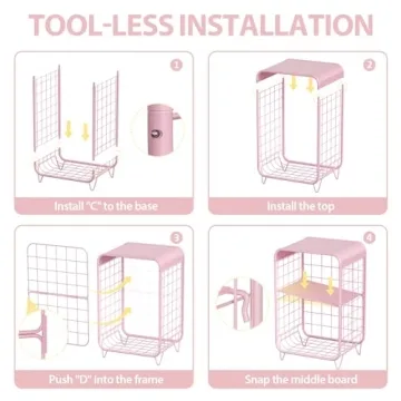 APEXCHASER Cute Pink Nightstand - 3 Tier Storage Solution