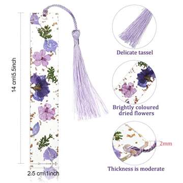 4 Pieces Dried Flower Resin Bookmarks with Colorful Tassels