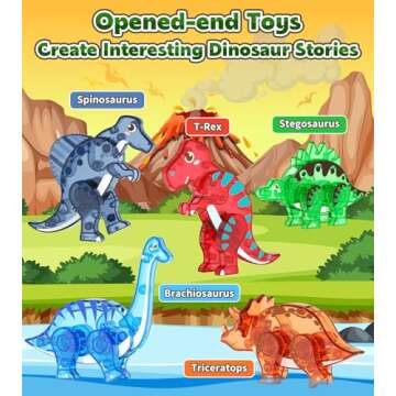Asago Magnetic Tiles Dinosaurs Magnet Building Blocks Toys for Kids Ages 3-5 4-8 8-12 Creative Anima...