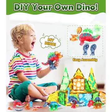 Asago Magnetic Tiles Dinosaurs Magnet Building Blocks Toys for Kids Ages 3-5 4-8 8-12 Creative Animals Educational Stack Tile Construction for Boys Girls Toddlers 5-7 Year Old to STEM Learning