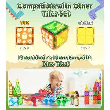 Asago Magnetic Tiles Dinosaurs Magnet Building Blocks Toys for Kids Ages 3-5 4-8 8-12 Creative Animals Educational Stack Tile Construction for Boys Girls Toddlers 5-7 Year Old to STEM Learning