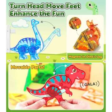 Asago Magnetic Tiles Dinosaurs Magnet Building Blocks Toys for Kids Ages 3-5 4-8 8-12 Creative Animals Educational Stack Tile Construction for Boys Girls Toddlers 5-7 Year Old to STEM Learning