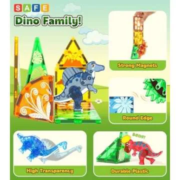 Asago Magnetic Tiles Dinosaurs Magnet Building Blocks Toys for Kids Ages 3-5 4-8 8-12 Creative Animals Educational Stack Tile Construction for Boys Girls Toddlers 5-7 Year Old to STEM Learning