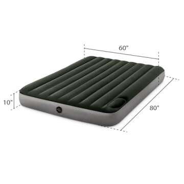 Intex 64763E Dura-Beam Standard Downy Air Mattress: Fiber-Tech – Queen Size – Built-in Foot Pump – 10in Bed Height – 600lb Weight Capacity