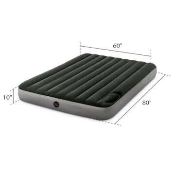 Intex 64763E Dura-Beam Standard Downy Air Mattress: Fiber-Tech – Queen Size – Built-in Foot Pump – 10in Bed Height – 600lb Weight Capacity