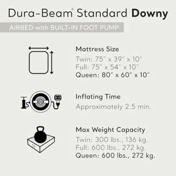 Intex 64763E Dura-Beam Standard Downy Air Mattress: Fiber-Tech – Queen Size – Built-in Foot Pump – 10in Bed Height – 600lb Weight Capacity