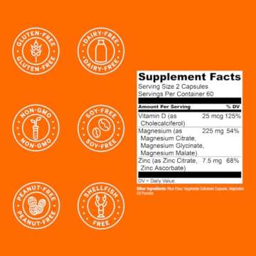 Live Conscious Magwell Magnesium Zinc & Vitamin D3 - Magnesium Glycinate, Malate, & Citrate - Triple Supplement for Women & Men - for Sleep, Bone, Heart, Immune Support - 120 Caps