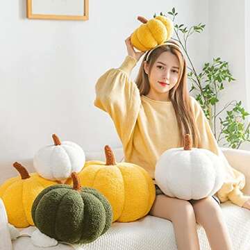 Halloween Pumpkin Pillow, Handmade Halloween Pumpkin Throw Pillow Decor, Halloween Plush Stuffed Halloween Pumpkin Shaped Decoration, for Home Decor Halloween Party Favors (8 inch, Red)