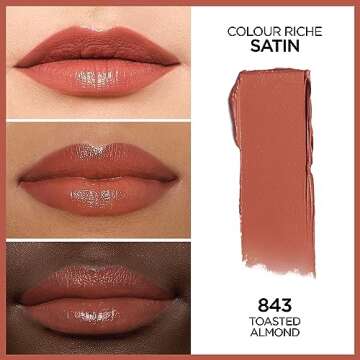 L'Oreal Paris Makeup Colour Riche Original Creamy, Hydrating Satin Lipstick, 843 Toasted Almond, 1 C...