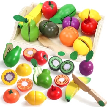 Fajiabao Wooden Play Food Sets Toddler Toys 2-3 Montessori Toys for 2 3 4 Year Old Play Kitchen Acce...