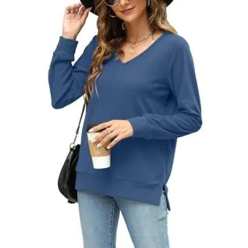 Bosmeer Women's Cozy V Neck Pullover Sweater for Fall