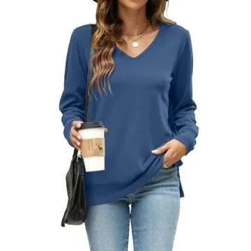Bosmeer Women's Cozy V Neck Pullover Sweater for Fall