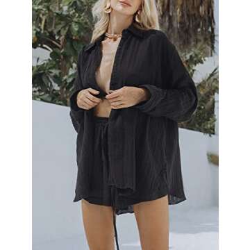 Fixmatti Womens Casual 2 Piece Outfit Set Oversized Sweatsuit Long Sleeve Shirt High Waisted Mini Sh...