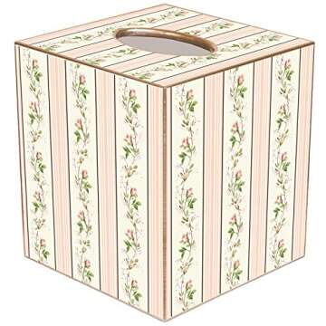 Marye-Kelley Dainty Rose Stripe Tissue Box Cover