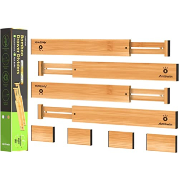 ANTOWIN Bamboo Drawer Dividers Organizers, Drawer Separators Splitter,17-22 inches Long Adjustable S...