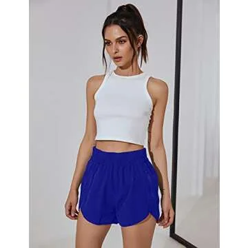 BMJL Women's Running Shorts Elastic High Waisted Shorts Pocket Sporty Workout Shorts Quick Dry Athletic Shorts Pants(M,RoyalBlue)