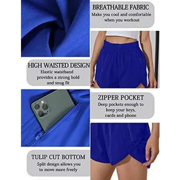 BMJL Women's Running Shorts Elastic High Waisted Shorts Pocket Sporty Workout Shorts Quick Dry Athletic Shorts Pants(M,RoyalBlue)