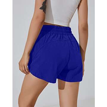 BMJL Women's Running Shorts Elastic High Waisted Shorts Pocket Sporty Workout Shorts Quick Dry Athletic Shorts Pants(M,RoyalBlue)
