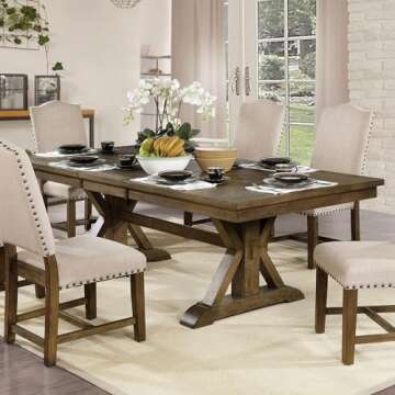 Furniture of America Kora Rustic Wood Extendable Dining Table in Rustic Brown