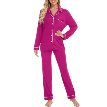 Leikar Button Up Pajamas Set for Women in Hot Pink