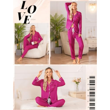 Leikar Button Up Pajamas Set for Women in Hot Pink