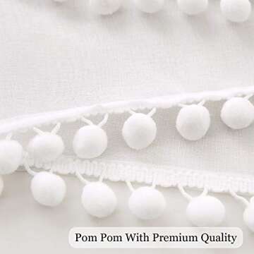 MIULEE Linen Textured Window Sheer Curtains with Pom Pom for Bedroom Living Room Semi Transparent Kids Voile Panels for Light Filtering W 54 x L 90 Inches 2 PCs White