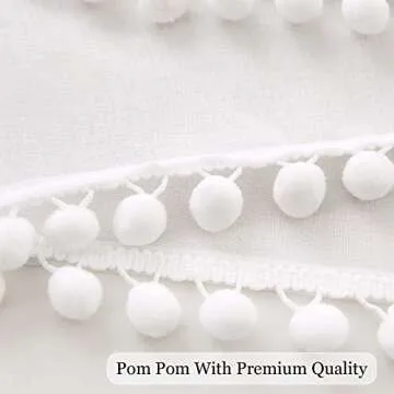 MIULEE Linen Textured Window Sheer Curtains with Pom Pom for Bedroom Living Room Semi Transparent Kids Voile Panels for Light Filtering W 54 x L 90 Inches 2 PCs White