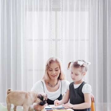 MIULEE Linen Textured Window Sheer Curtains with Pom Pom for Bedroom Living Room Semi Transparent Kids Voile Panels for Light Filtering W 54 x L 90 Inches 2 PCs White