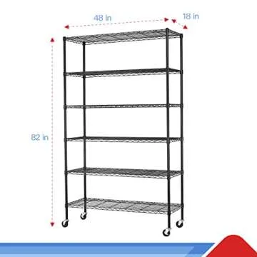 Durable 6 Tier Metal Shelf with Adjustability & Wheels