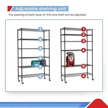 Durable 6 Tier Metal Shelf with Adjustability & Wheels