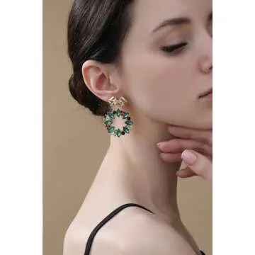 Colorful Christmas Bow Wreath Earrings for Women