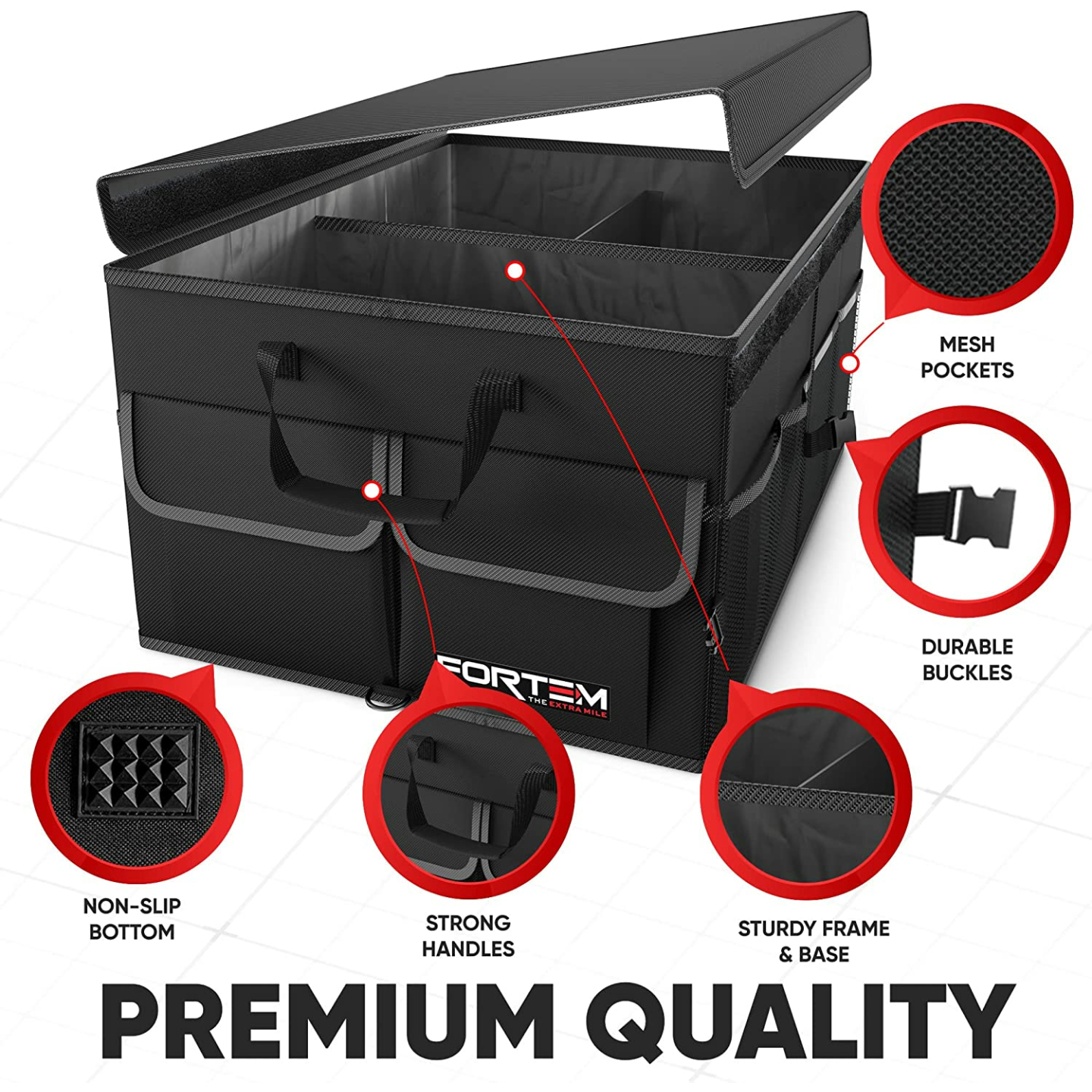 FORTEM Car Trunk Organizer - Foldable & Collapsible Storage