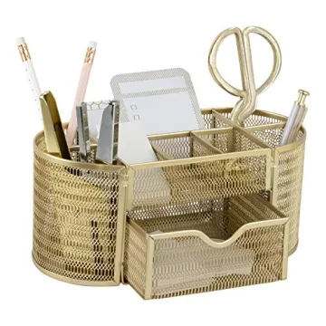 Elegant Gold Desk Organizer for Home Office - Stylish and Functional Accessories
