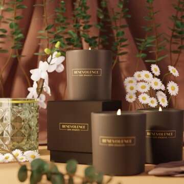 Benevolence LA Eucalyptus & Chamomile Scented Candle | Soy Candles, Black Candle for Home | Gifts for Women and Men | Home Fragrance | Aromatherapy | 8oz, 45 Hour Burn