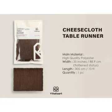 Vitalizart Cheesecloth Table Runner 10ft Gauze Boho Rustic Brown Cheese Cloth Table Runner for Weddi...