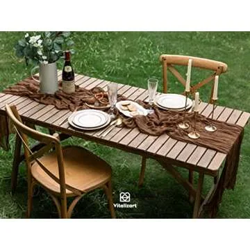 Vitalizart Cheesecloth Table Runner 10ft Gauze Boho Rustic Brown Cheese Cloth Table Runner for Wedding Bridal Shower Fall Thanskgiving Decoration 120 Inches