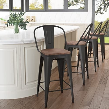 Aklaus Metal Bar Stools Set of 4,26 inch Barstools Counter Height Bar Stools with Backs Farmhouse Ba...