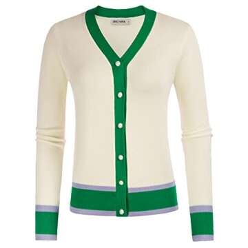 White Cardigan for Women Lightweight Short Cardigan Jacket Contrast Striped Sweater Contrast Ivory,L