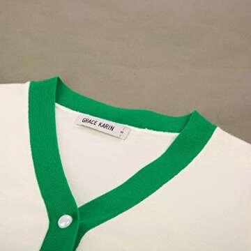 White Cardigan for Women Lightweight Short Cardigan Jacket Contrast Striped Sweater Contrast Ivory,L