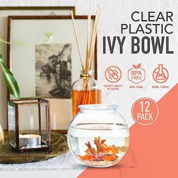 Sterline Plastic Ivy Bowls - 12 Pack - 16 Oz - Fish Bowl for Drinks, Home Décor, Unbreakable Centerpiece, Carnival Game Accessory, Candy Dishes, Ornament Holder, Party Supplies, Sweet Treats