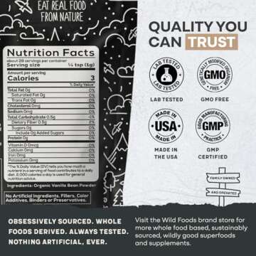 Wild Foods Organic Vanilla Bean Powder - All Natural Pure Vanilla from Madagascar - For Baking Cooki...