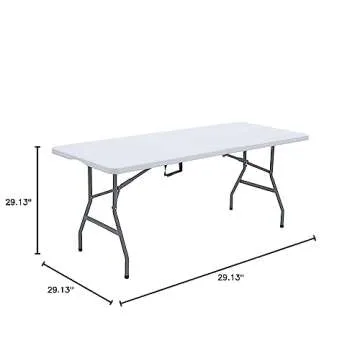 Lakhow Folding Table 6ft Plastic Folding Table Indoor & Outdoor for Picnic, Camping,BBQ and Party, with Powder Coated Steel Legs and Built in Carry Handle, White