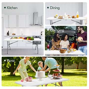 Lakhow Folding Table 6ft Plastic Folding Table Indoor & Outdoor for Picnic, Camping,BBQ and Party, with Powder Coated Steel Legs and Built in Carry Handle, White